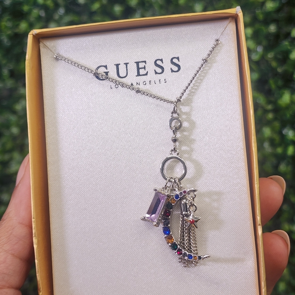 GUESS Silver Multi-Color Charm Necklace